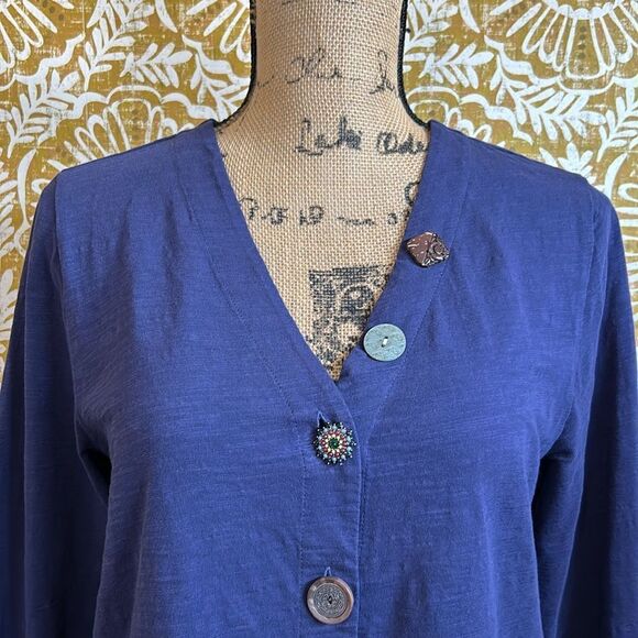 Soft Surroundings Delia Mixed Buttons V-Neck Jersey Lightweight Jacket/Top Sz S - Picture 3 of 10